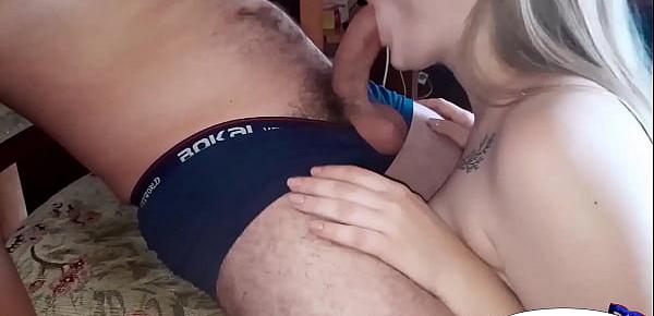  Masked Blonde Blowjob Big Dick Sister Husband and Cum in Mouth